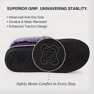 Women's Memory Foam Bootie Slippers, Cozy Non-Slip with Fluffy Collar