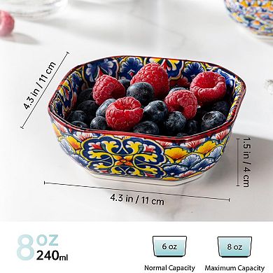 Bohemian Style 8 Oz Ceramic Dipping Bowls - 4.3" Square, 6 Pack for Snacks, Salsa, Desserts
