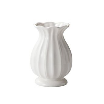 White Ceramic Vase 7.6" Modern Decor for Home Decor: Farmhouse, Rustic, Wedding
