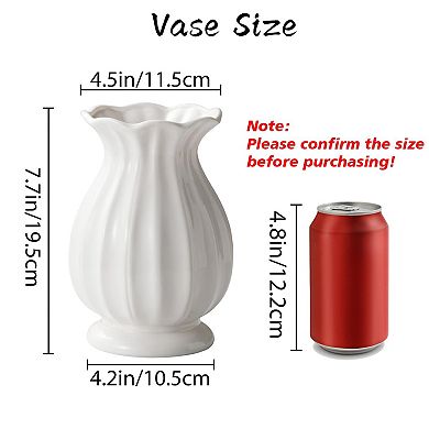 White Ceramic Vase 7.6" Modern Decor for Home Decor: Farmhouse, Rustic, Wedding