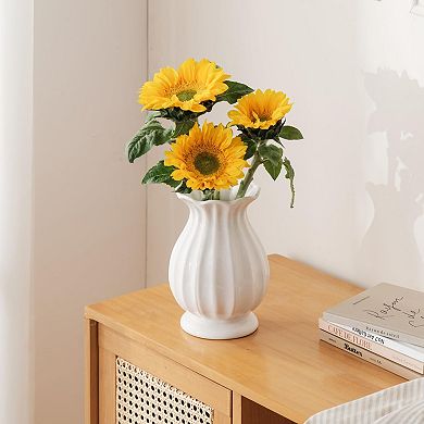 White Ceramic Vase 7.6" Modern Decor for Home Decor: Farmhouse, Rustic, Wedding