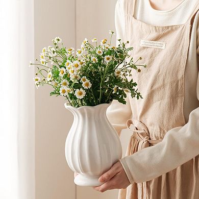 White Ceramic Vase 7.6" Modern Decor for Home Decor: Farmhouse, Rustic, Wedding