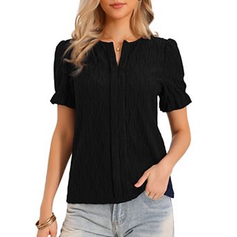 Summer Tops for Women Short Puffy Sleeve V Neck Blouses Dressy Casual Clothes Outfits