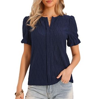 Summer Tops for Women Short Puffy Sleeve V Neck Blouses Dressy Casual Clothes Outfits