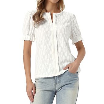 Summer Tops for Women Short Puffy Sleeve V Neck Blouses Dressy Casual Clothes Outfits
