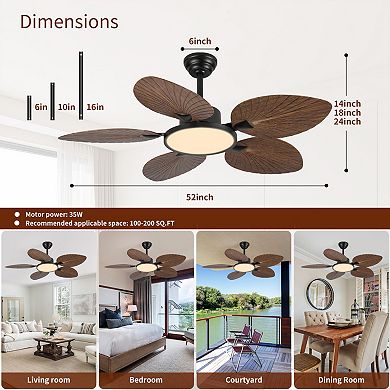 ELEMENT ACE Tropical Palm Leaf Ceiling Fan with Lights and Remote Control