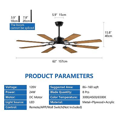ELEMENT ACE 60 Inch Ceiling Fan with Lights and Remote Control 8 Blades