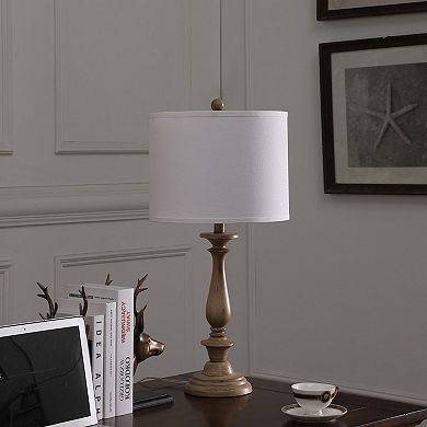 ELEMENT ACE Coastal Wood Effect Polyresin Table Lamp with Drum Shade