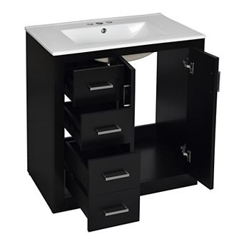 ELEMENT ACE 30-Inch Freestanding Bathroom Vanity with Ceramic Sink and Storage Cabinet