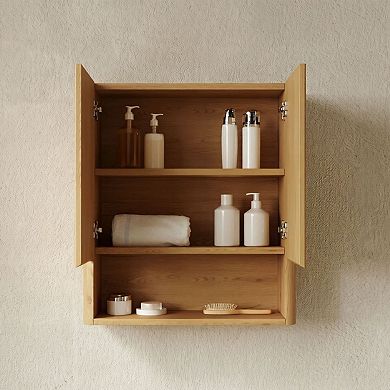 ELEMENT ACE Wall-Mounted Striped Bathroom Cabinet with Doors and Open Storage