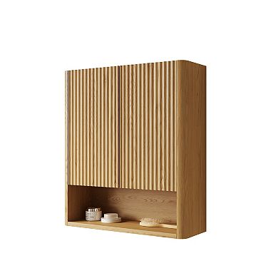 ELEMENT ACE Wall-Mounted Striped Bathroom Cabinet with Doors and Open Storage