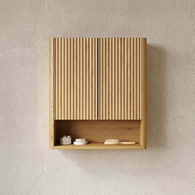 ELEMENT ACE Wall-Mounted Striped Bathroom Cabinet with Doors and Open Storage