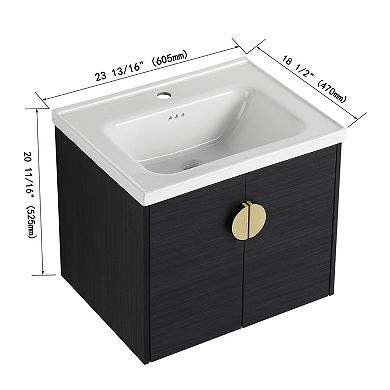 ELEMENT ACE 24 Inch Wall Mounted Bathroom Vanity with Ceramic Sink for Small Spaces