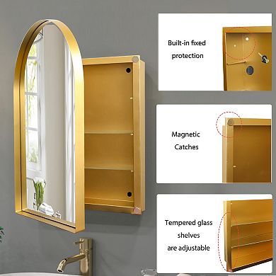 ELEMENT ACE Arched Recessed Medicine Cabinet with Mirror and Adjustable Shelves