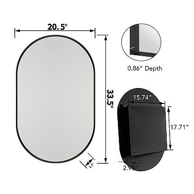 ELEMENT ACE Oval Recessed Medicine Cabinet with Mirror and Adjustable Shelves