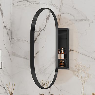ELEMENT ACE Oval Recessed Medicine Cabinet with Mirror and Adjustable Shelves