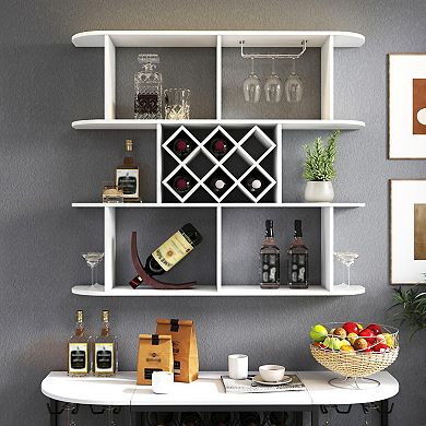 ELEMENT ACE Large Wall Mounted Three Tier Rustic Bottle Storage Shelf Display Rack