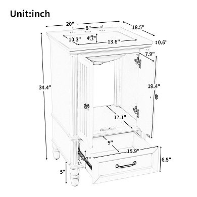 ELEMENT ACE 20 Inch Bathroom Vanity with Ceramic Sink and Storage Cabinet