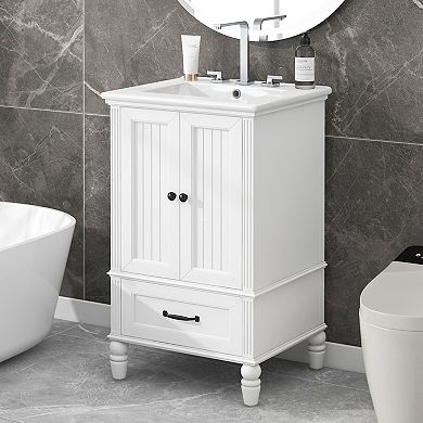 ELEMENT ACE 20 Inch Bathroom Vanity with Ceramic Sink and Storage Cabinet