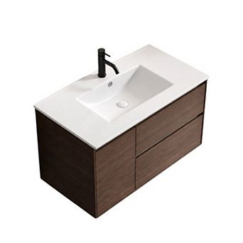 ELEMENT ACE 36-Inch Oval Ceramic Vessel Sink with Overflow for Bathroom Vanity