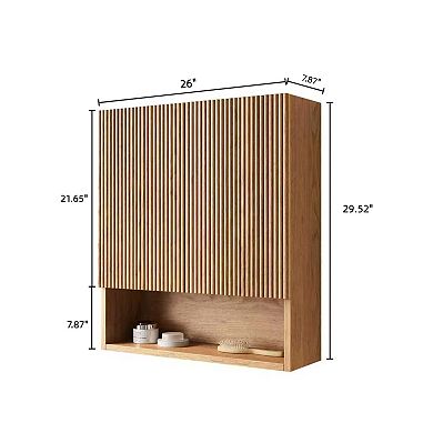 ELEMENT ACE Wall-Mounted Striped Bathroom Cabinet with Doors and Open Storage