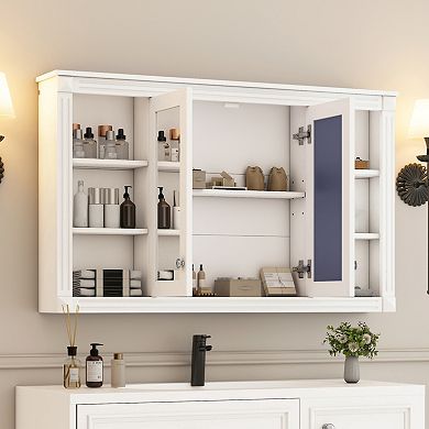 ELEMENT ACE 47 Inch Wall Mounted Mirror Cabinet with Adjustable Storage and Open Shelves