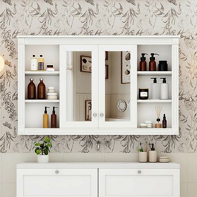 ELEMENT ACE 47 Inch Wall Mounted Mirror Cabinet with Adjustable Storage and Open Shelves
