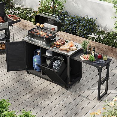 ELEMENT ACE Outdoor Kitchen Island with Foldable Grill Table and Storage Cabinet