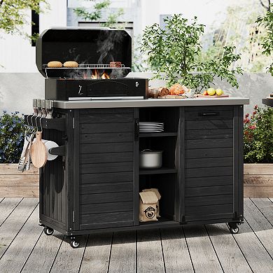 ELEMENT ACE Outdoor Kitchen Island with Foldable Grill Table and Storage Cabinet