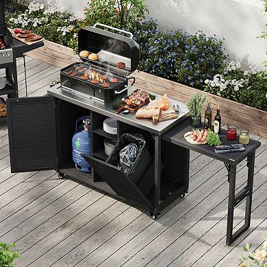ELEMENT ACE Outdoor Kitchen Island with Foldable Grill Table and Storage Cabinet