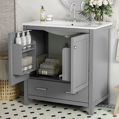 ELEMENT ACE 30 Inch Blue Single Sink Bathroom Vanity Cabinet with Soft Close Doors