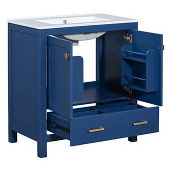 ELEMENT ACE 30 Inch Blue Single Sink Bathroom Vanity Cabinet with Soft Close Doors