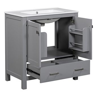 ELEMENT ACE 30 Inch Blue Single Sink Bathroom Vanity Cabinet with Soft Close Doors