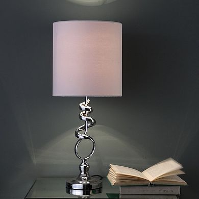 ELEMENT ACE Abstract Brushed Silver Metal Table Lamp with Drum Shade