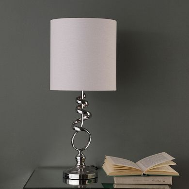 ELEMENT ACE Abstract Brushed Silver Metal Table Lamp with Drum Shade