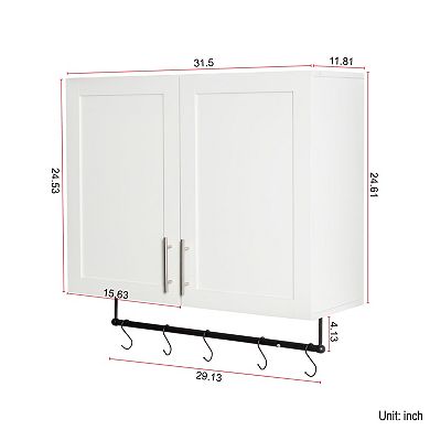ELEMENT ACE Adjustable Shelf Wall Cabinet with Towel Bar and Hooks for Bathroom Storage