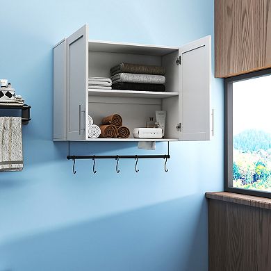 ELEMENT ACE Adjustable Shelf Wall Cabinet with Towel Bar and Hooks for Bathroom Storage