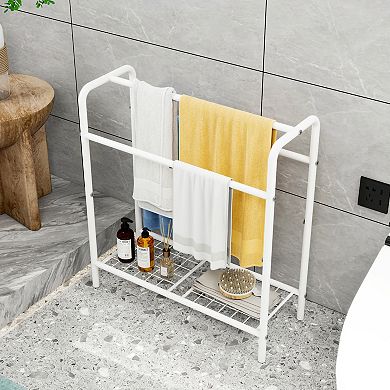 ELEMENT ACE Freestanding Three-Tier Metal Towel Rack with Storage Shelf for Bathroom