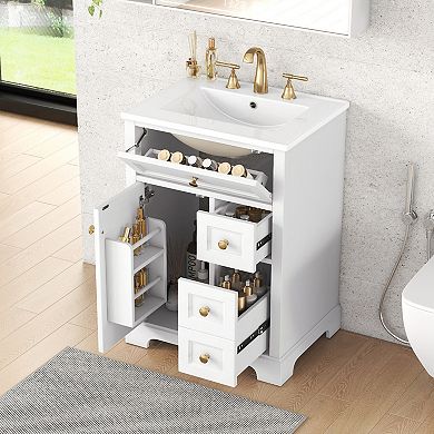 ELEMENT ACE 24 Inch Single Sink Bathroom Vanity with Storage Drawers and Cabinet