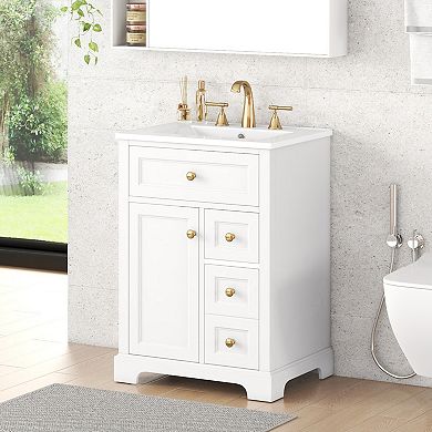 ELEMENT ACE 24 Inch Single Sink Bathroom Vanity with Storage Drawers and Cabinet