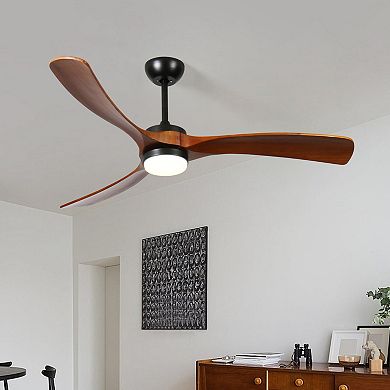 ELEMENT ACE 60-Inch Solid Wood Ceiling Fan with Remote Control and LED Lighting