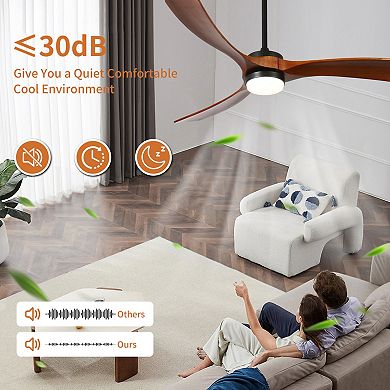ELEMENT ACE 60-Inch Solid Wood Ceiling Fan with Remote Control and LED Lighting