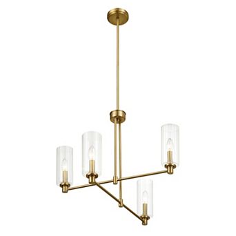 ELEMENT ACE Four Light Chandelier with Ribbed Glass and Satin Brass Finish
