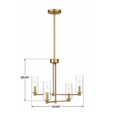 ELEMENT ACE Four Light Chandelier with Ribbed Glass and Satin Brass Finish