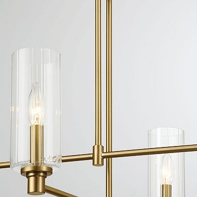 ELEMENT ACE Four Light Chandelier with Ribbed Glass and Satin Brass Finish