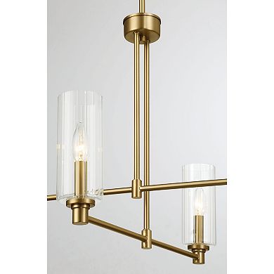 ELEMENT ACE Four Light Chandelier with Ribbed Glass and Satin Brass Finish