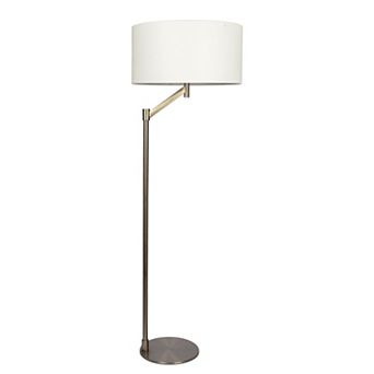 ELEMENT ACE Modern Floor Lamp with Brushed Nickel Finish and White Linen Shade