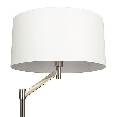 ELEMENT ACE Modern Floor Lamp with Brushed Nickel Finish and White Linen Shade