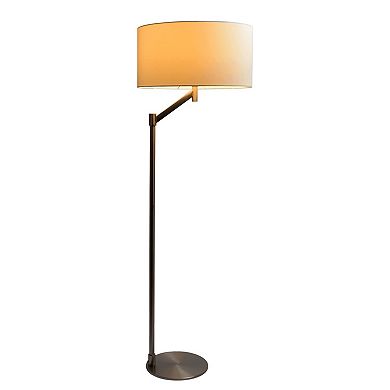 ELEMENT ACE Modern Floor Lamp with Brushed Nickel Finish and White Linen Shade