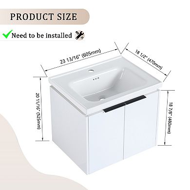 ELEMENT ACE 24 Inch Soft Close Doors Bathroom Vanity With Sink for Small Bathrooms